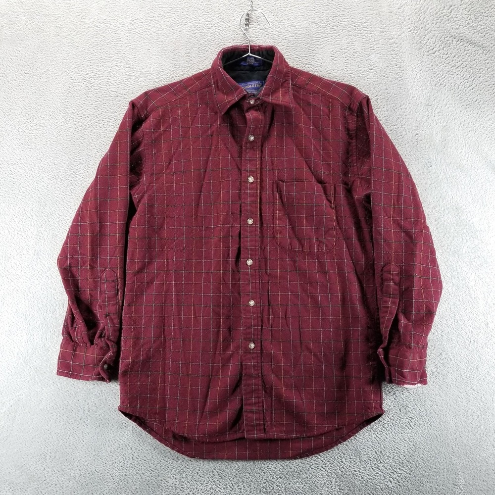 Pendleton Shirt Mens M Red Plaid Wool Flannel Lined Button‎ Front Long Sleeve